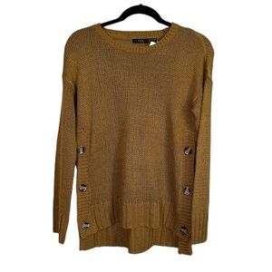 RDI Side Button Crew Neck Knit Sweater in Dark Pecan size XS
